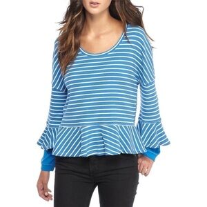 nwt // free people round about striped ruffle tee